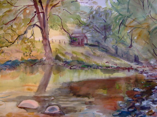 Painting of a river near Llanthony by Clare Whitehead