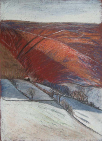 Painting titled Snow in Llanthony by Clare Whitehead