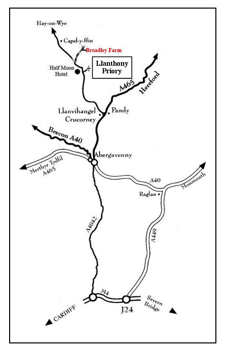 Map of Broadley Farm in Llanthony